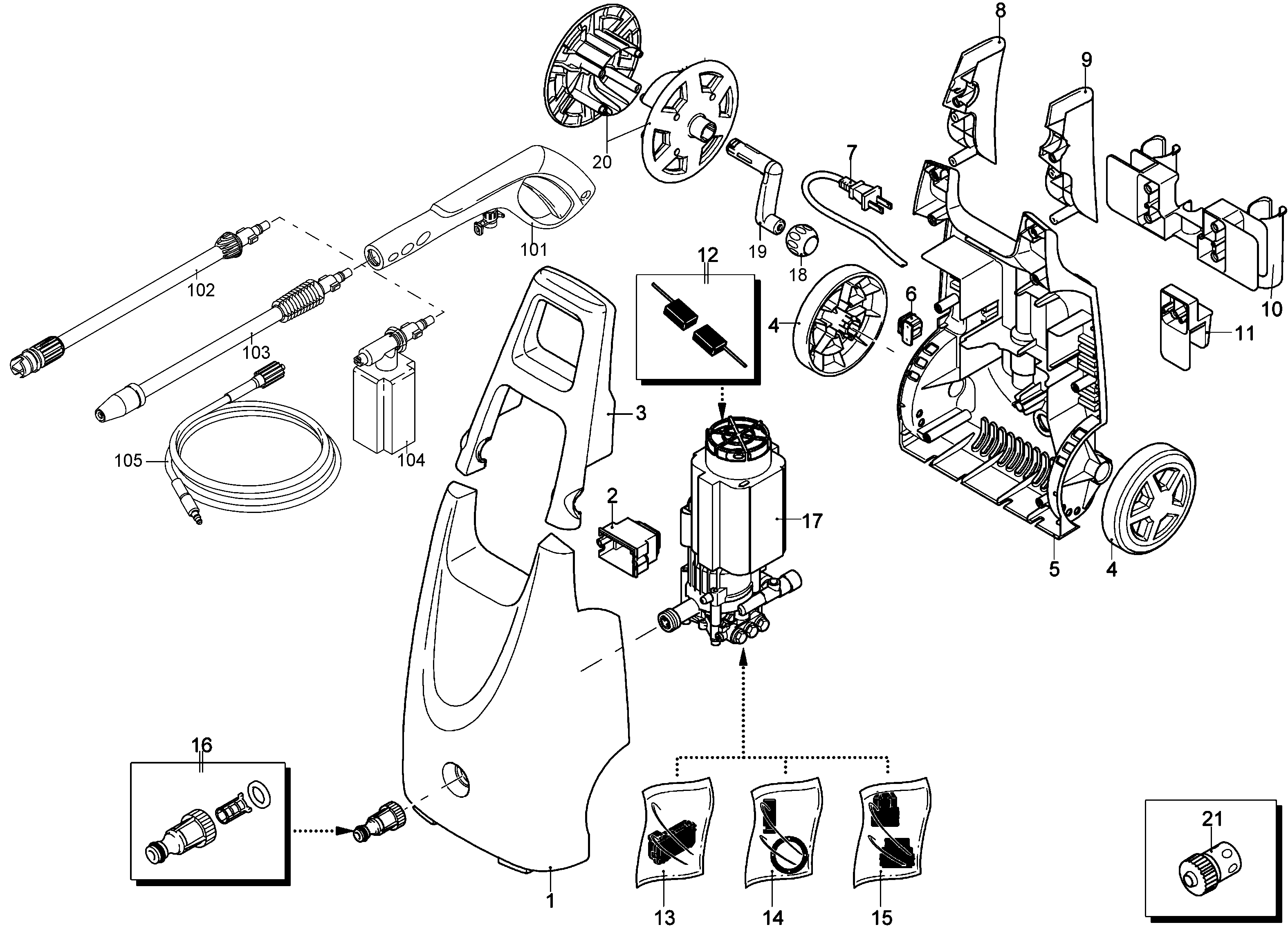 Default Diagram and Parts List for PW2000TX-AR Type 1 Black and Decker Pressure Washer